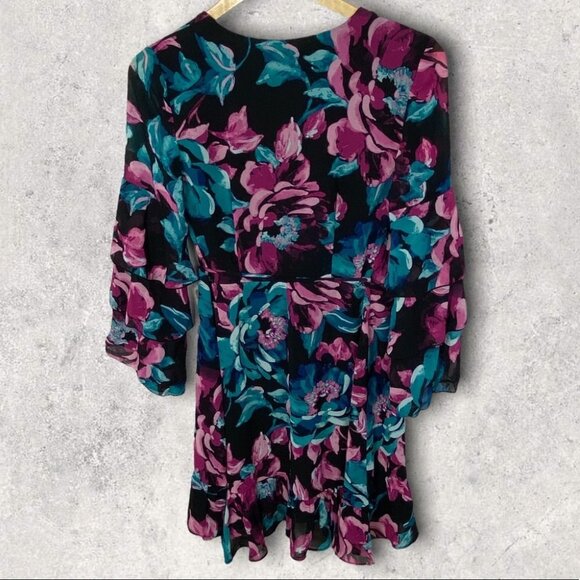 NEW Nordstrom Ruffle Bell Sleeve Tiered Floral‎ Mini Dress Size XS Charles Henry - Picture 3 of 10